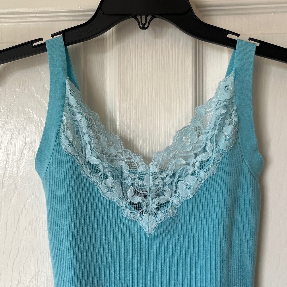 NWT Women's Blue Lace Trim Tank Top